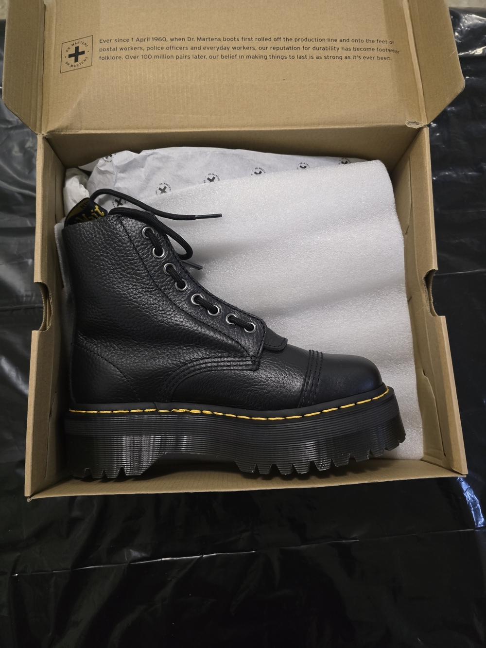 Black Leather Zip Front Women's Combat Boots - Picture 2 of 12